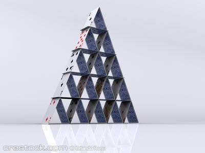 Conceptual pyramid house of play cards - 3d re...
